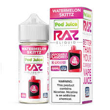 Razz Pod Juice 100ML Watermelon Skittz 6Mg - Quality Product by Custom Vapors